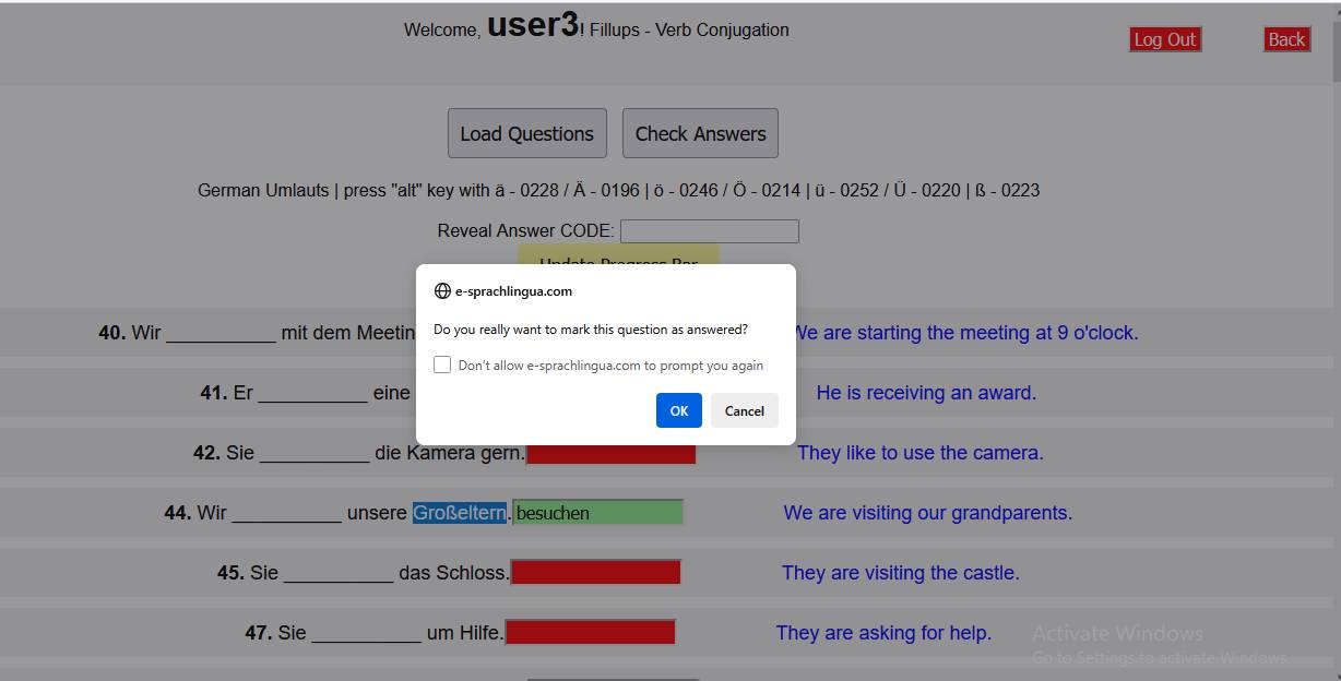 Confirmation dialog box asking whether to remove a question permanently.