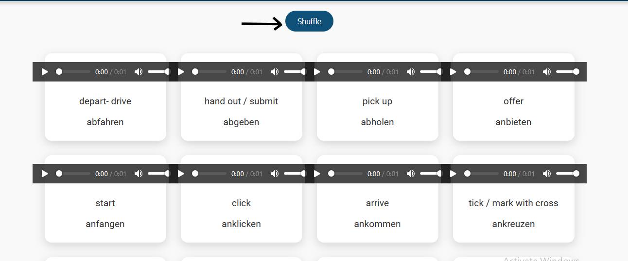 Audio player icon next to a German word for pronunciation playback.